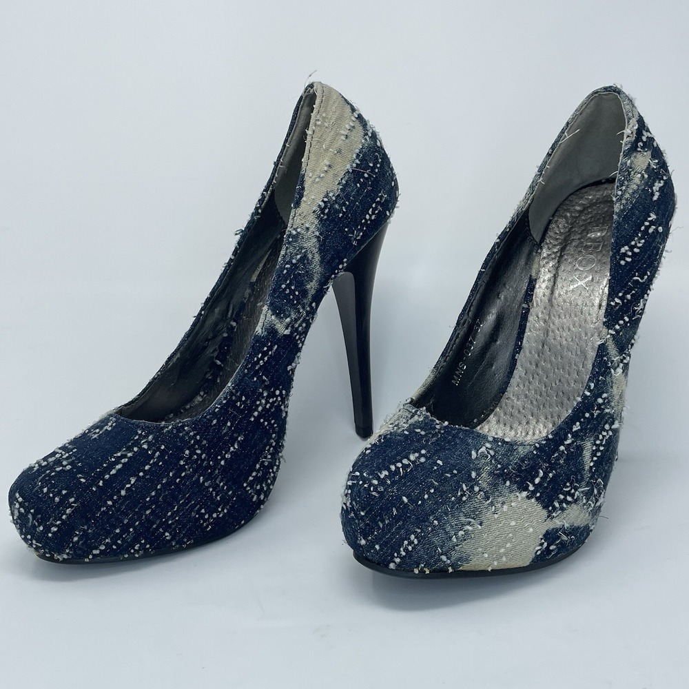 REOX Womens High Heels Almond Toe Platform Blue Jeans Denim 90s Cowgirl USA